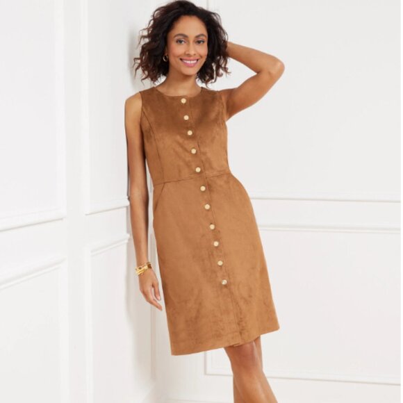 Talbots Dresses & Skirts - Talbots Dress Womens 2 Tan Tobacco Faux Suede Button Front Academia Quiet Luxury
